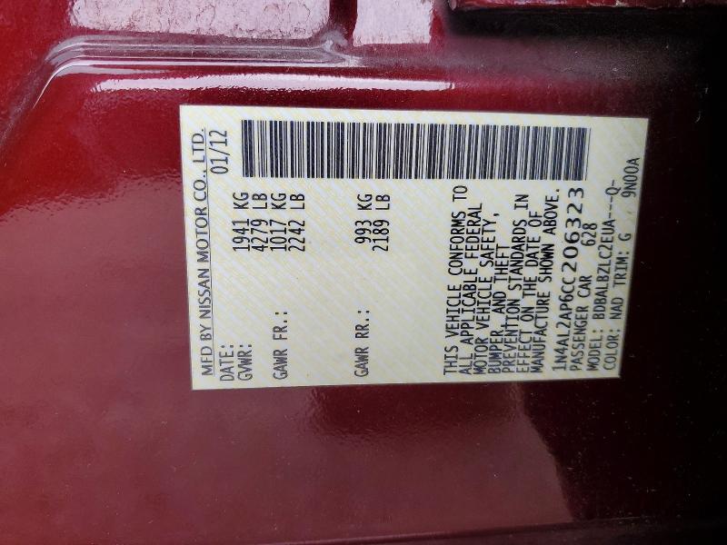 Aukcja sprzedaży 2012 Nissan Altima, vin: 1N4AL2AP6CC206323, numer aukcji: 56369126
