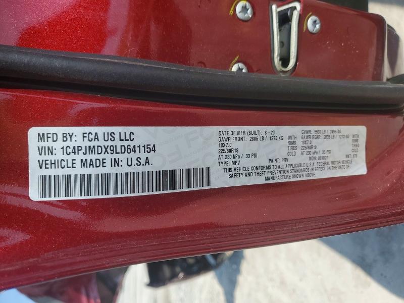 55045376 :رقم المزاد ، 1C4PJMDX9LD641154 vin ، 2020 Jeep Cherokee مزاد بيع