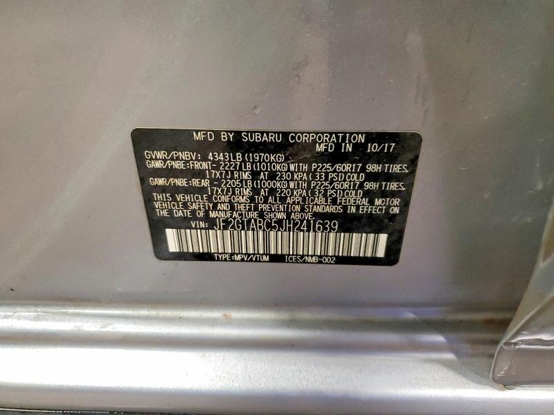 Aukcja sprzedaży 2018 Subaru Crosstrek, vin: JF2GTABC5JH241639, numer aukcji: 58922726