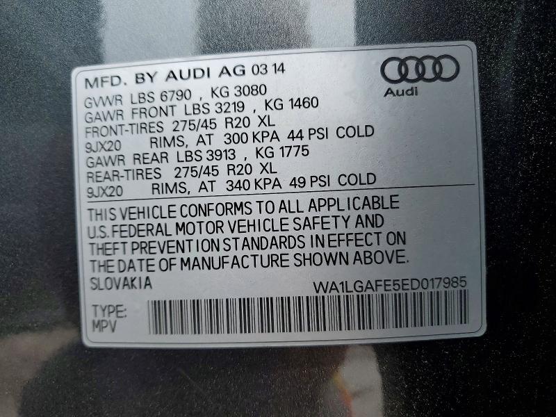Продаж на аукціоні авто 2014 Audi Q7, vin: WA1LGAFE5ED017985, номер лоту: 58086316