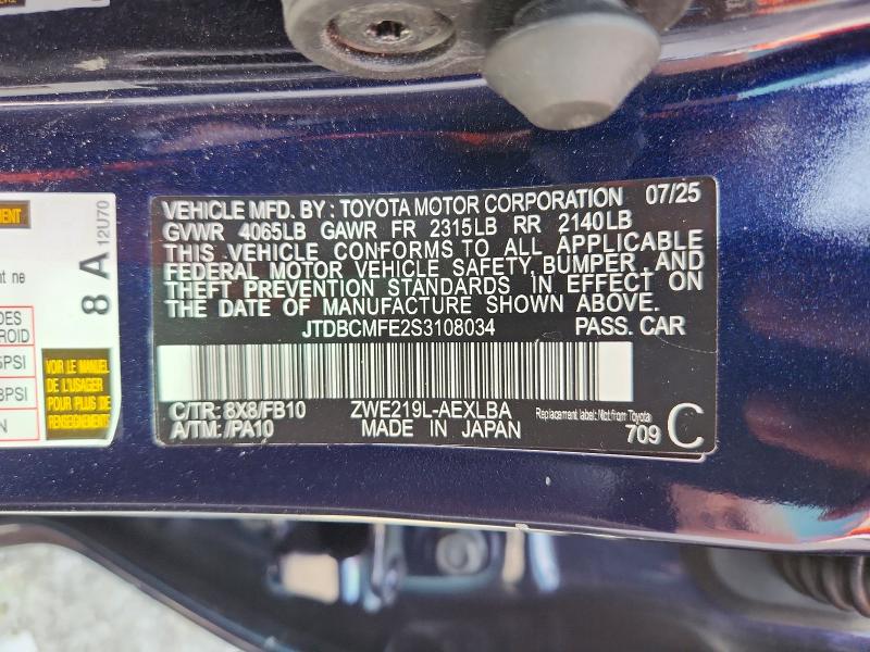 2025 Toyota Corolla Hybrid მანქანა იყიდება აუქციონზე, vin: JTDBCMFE2S3108034, აუქციონის ნომერი: 59058796