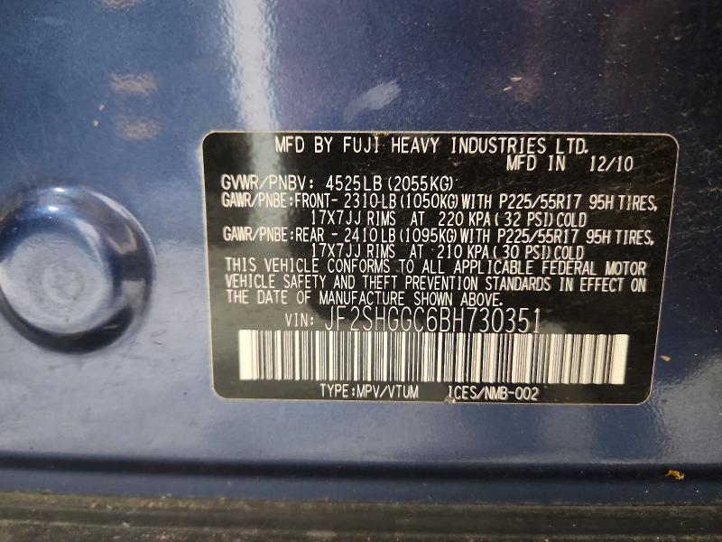 58564576 :رقم المزاد ، JF2SHGGC6BH730351 vin ، 2011 Subaru Forester مزاد بيع