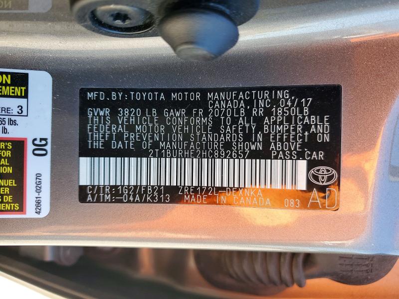 Aukcja sprzedaży 2017 Toyota Corolla, vin: 2T1BURHE2HC892657, numer aukcji: 55442326