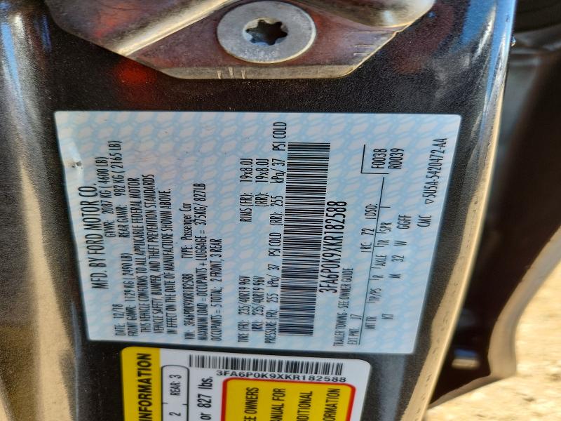 Продажа на аукционе авто 2019 Ford Fusion, vin: 3FA6P0K9XKR182588, номер лота: 57943996