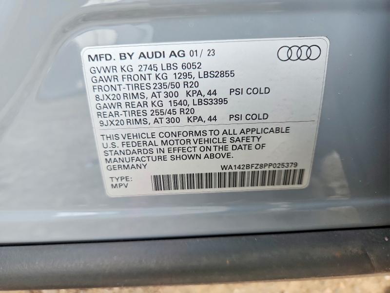 58723616 :رقم المزاد ، WA142BFZ8PP025379 vin ، 2023 Audi Q4 E-tron مزاد بيع