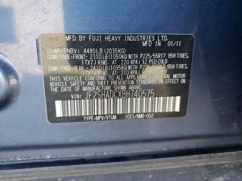 2011 Subaru Forester მანქანა იყიდება აუქციონზე, vin: JF2SHADCXBH740575, აუქციონის ნომერი: 58751296