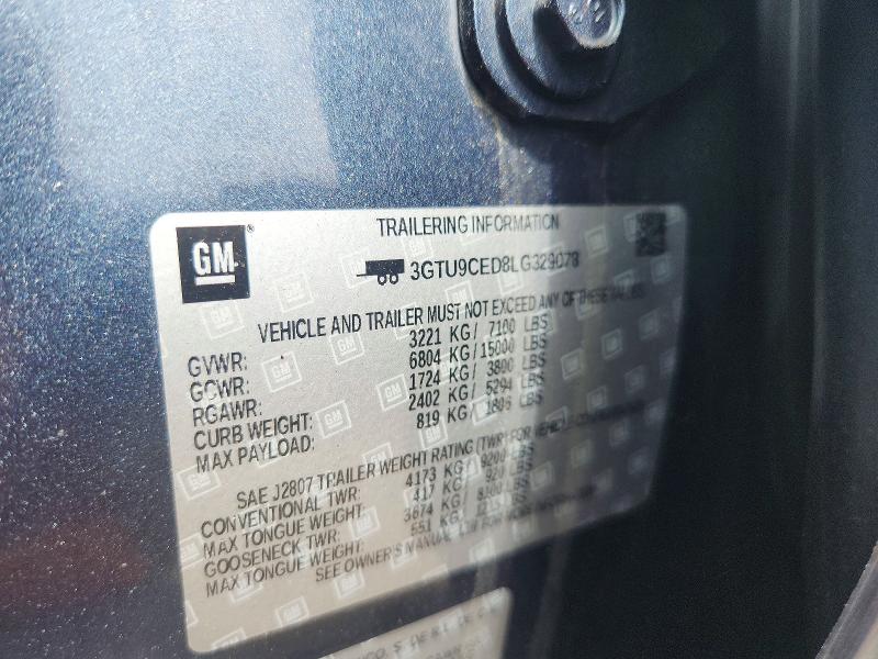 2020 Gmc Sierra მანქანა იყიდება აუქციონზე, vin: 3GTU9CED8LG329078, აუქციონის ნომერი: 57175966
