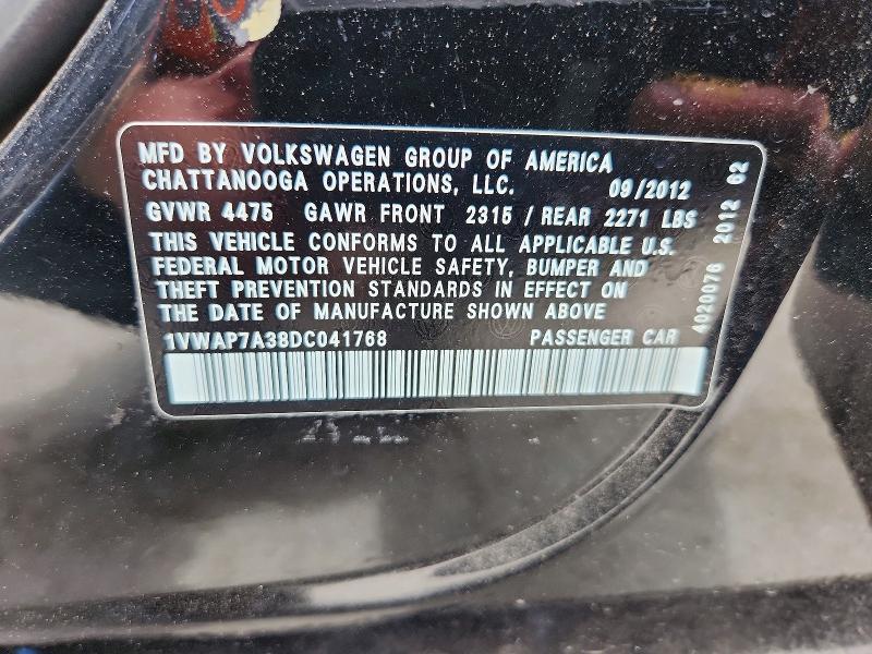 57385866 :رقم المزاد ، 1VWAP7A38DC041768 vin ، 2013 Volkswagen Passat مزاد بيع