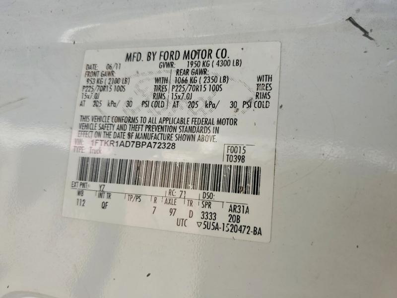 Auction sale of the 2011 Ford Ranger, vin: 1FTKR1AD7BPA72328, lot number: 55795786