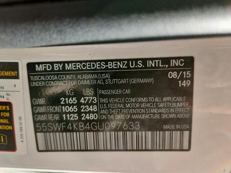 Aukcja sprzedaży 2016 Mercedes-benz C, vin: 55SWF4KB4GU097633, numer aukcji: 59082906