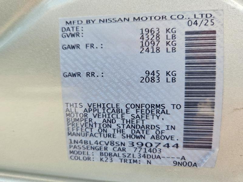 Продажа на аукционе авто 2025 Nissan Altima, vin: 1N4BL4CV8SN390744, номер лота: 57465176