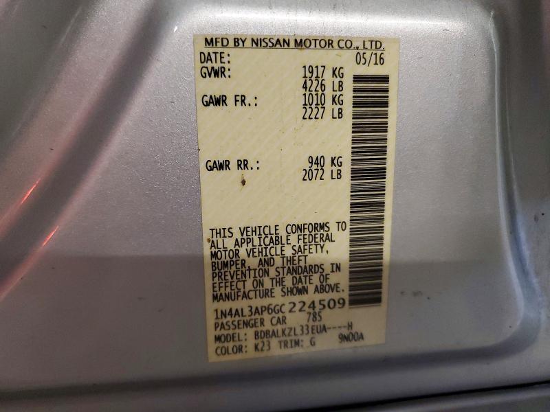 Продажа на аукционе авто 2016 Nissan Altima, vin: 1N4AL3AP6GC224509, номер лота: 57017076