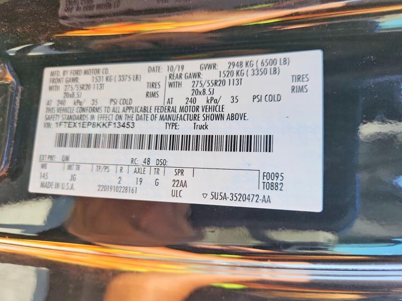 Aukcja sprzedaży 2019 Ford F150, vin: 1FTEX1EP8KKF13453, numer aukcji: 58778526