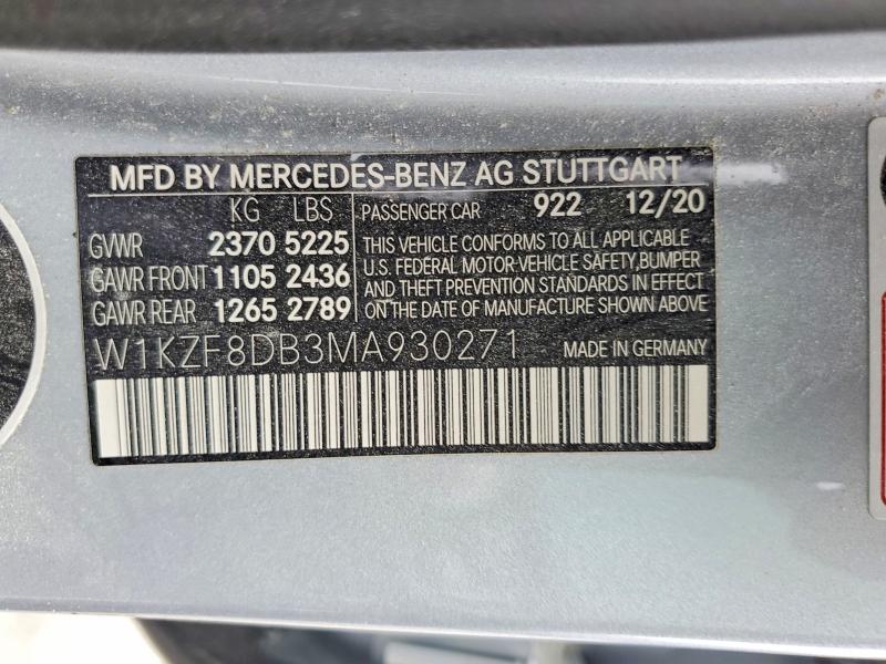 59197256 :رقم المزاد ، W1KZF8DB3MA930271 vin ، 2021 Mercedes-benz E مزاد بيع