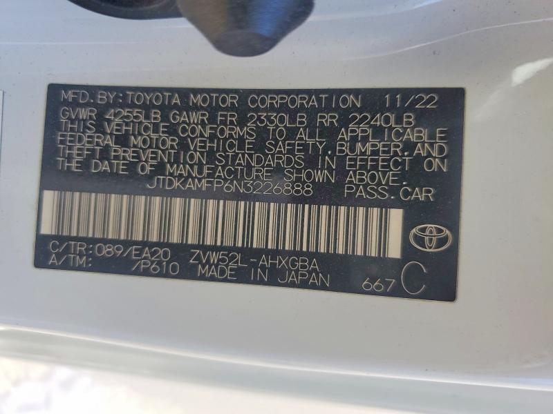 Auction sale of the 2022 Toyota Prius Prime, vin: JTDKAMFP6N3226888, lot number: 57633766