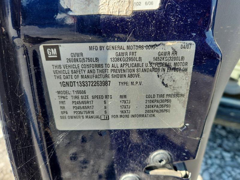 Продажа на аукционе авто 2007 Chevrolet Trailblazer, vin: 1GNDT13S372263987, номер лота: 57382026