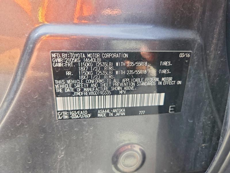 Aukcja sprzedaży 2016 Toyota Rav4, vin: JTMDFREV8GD190335, numer aukcji: 56255596