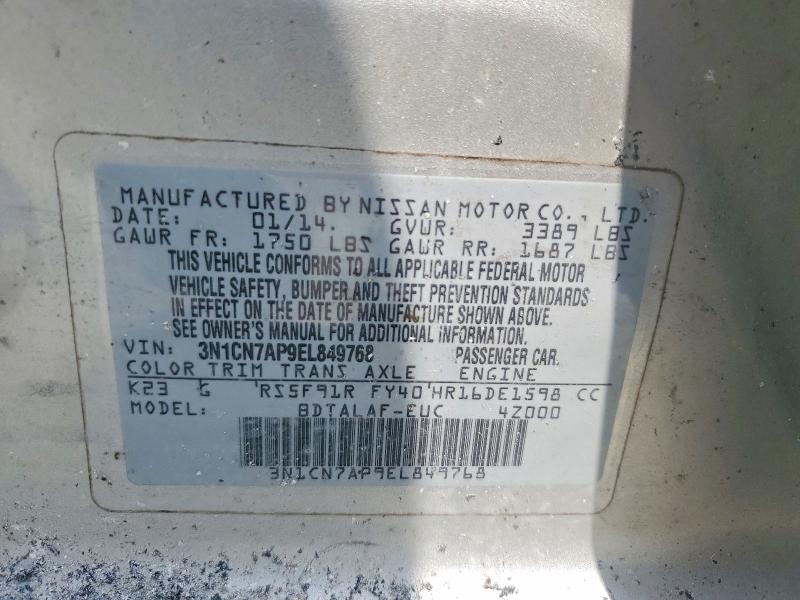 59339666 :رقم المزاد ، 3N1CN7AP9EL849768 vin ، 2014 Nissan Versa مزاد بيع