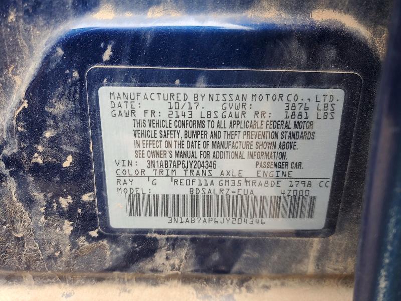 Aukcja sprzedaży 2018 Nissan Sentra, vin: 3N1AB7AP6JY204346, numer aukcji: 54968726
