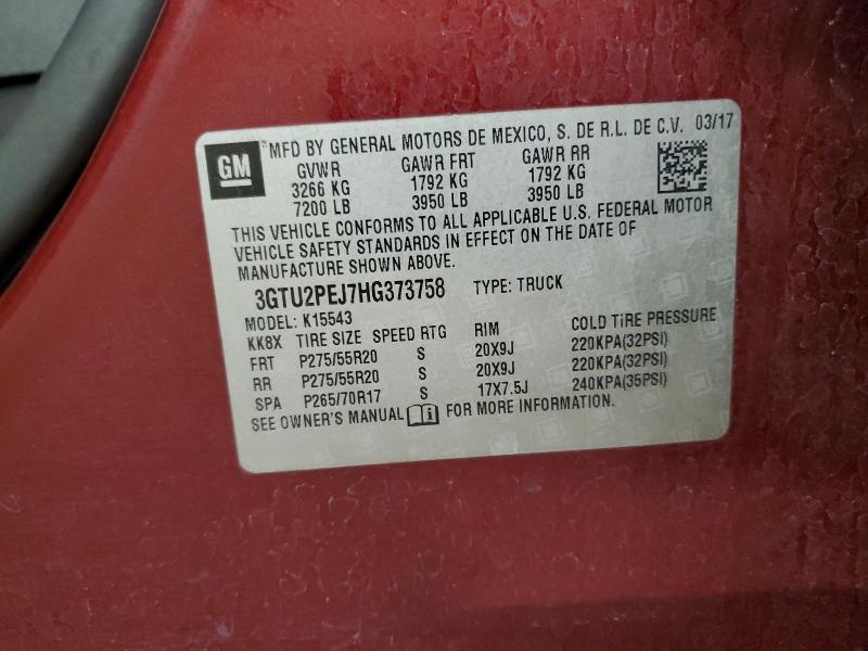 Aukcja sprzedaży 2017 Gmc Sierra, vin: 3GTU2PEJ7HG373758, numer aukcji: 58689166