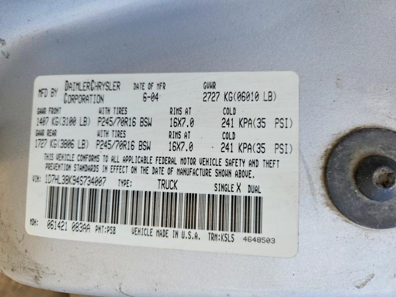 Aukcja sprzedaży 2004 Dodge Dakota, vin: 1D7HL38K94S734007, numer aukcji: 55575126