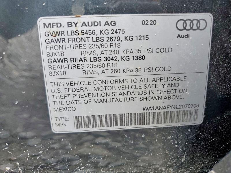 Продаж на аукціоні авто 2020 Audi Q5, vin: WA1ANAFY4L2070709, номер лоту: 55809456