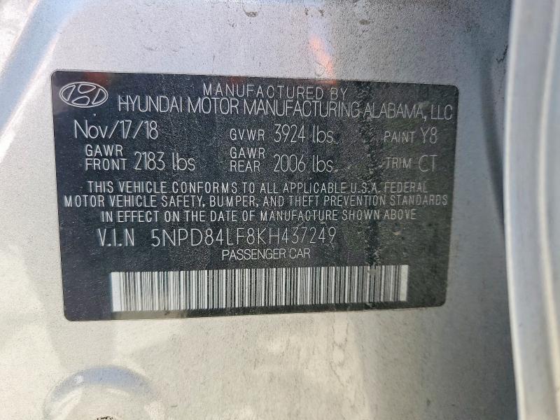 Продажа на аукционе авто 2019 Hyundai Elantra, vin: 5NPD84LF8KH437249, номер лота: 56887176