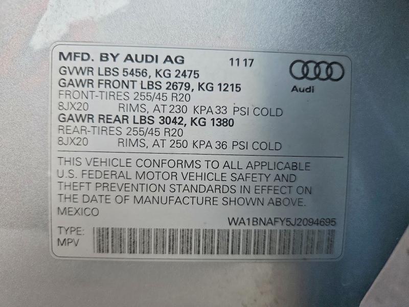 57604576 :رقم المزاد ، WA1BNAFY5J2094695 vin ، 2018 Audi Q5 مزاد بيع