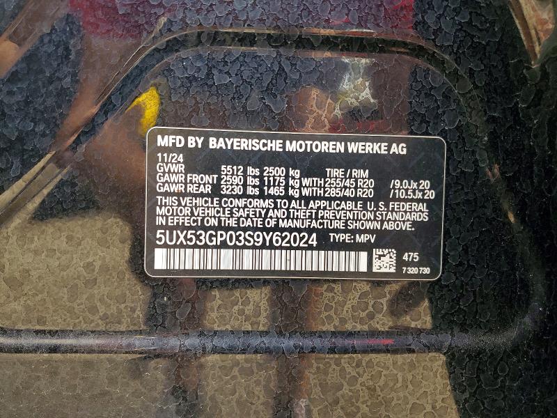 57901176 :رقم المزاد ، 5UX53GP03S9Y62024 vin ، 2025 Bmw X3 مزاد بيع
