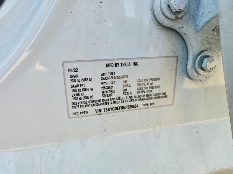 Продажа на аукционе авто 2022 Tesla Model Y, vin: 7SAYGDEF0NF539684, номер лота: 58843866