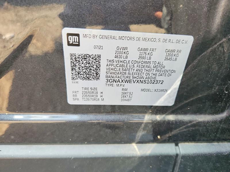 58837336 :رقم المزاد ، 3GNAXWEVXNS102372 vin ، 2022 Chevrolet Equinox مزاد بيع
