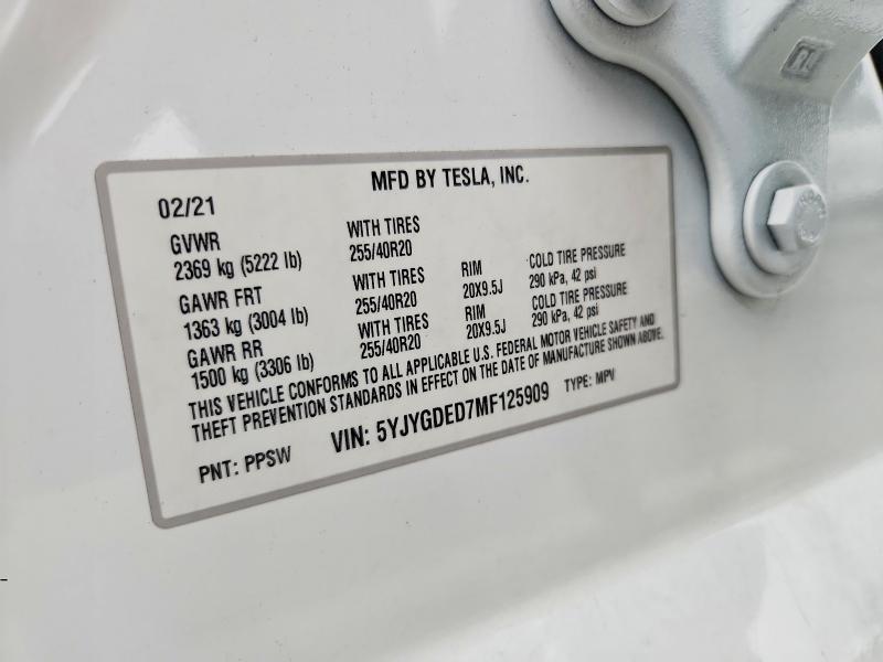 55805276 :رقم المزاد ، 5YJYGDED7MF125909 vin ، 2021 Tesla Model Y مزاد بيع