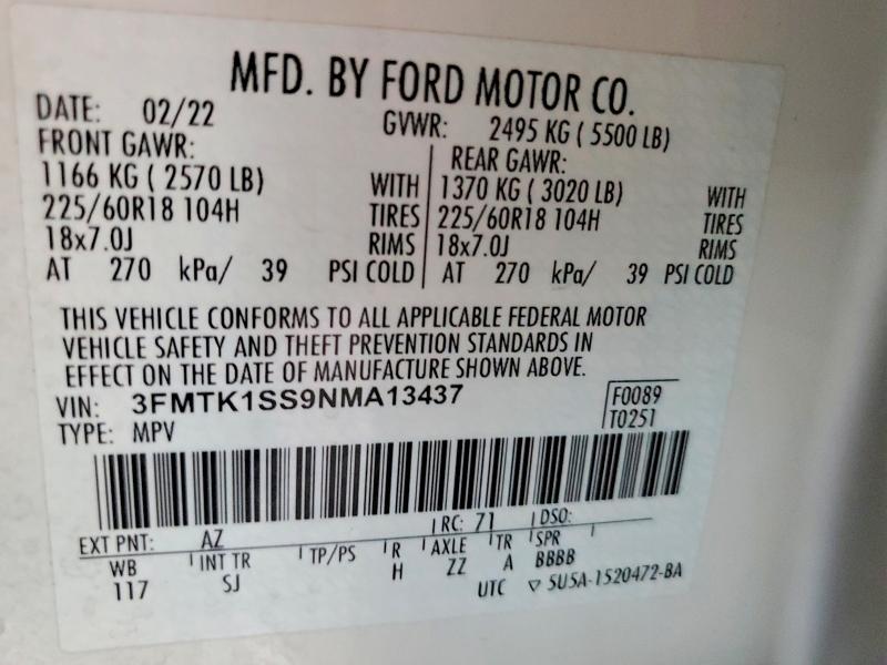 Продаж на аукціоні авто 2022 Ford Mustang Mach-e, vin: 3FMTK1SS9NMA13437, номер лоту: 58136656