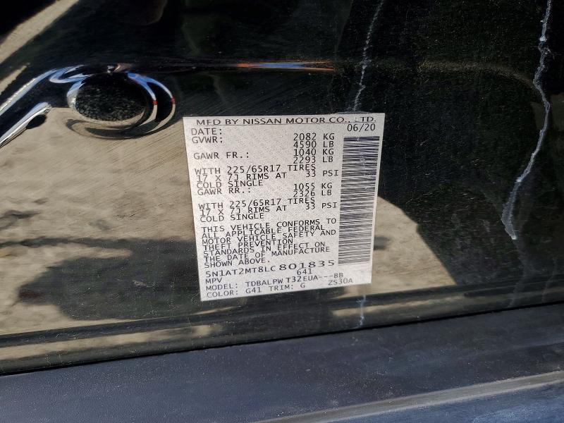 57239196 :رقم المزاد ، 5N1AT2MT8LC801835 vin ، 2020 Nissan Rogue مزاد بيع