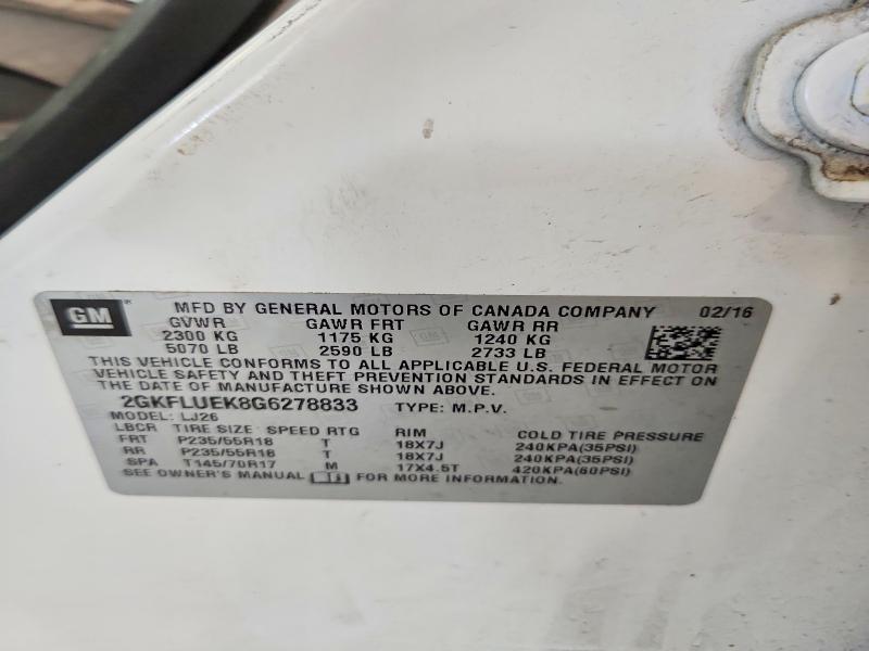 2016 Gmc Terrain მანქანა იყიდება აუქციონზე, vin: 2GKFLUEK8G6278833, აუქციონის ნომერი: 56674406