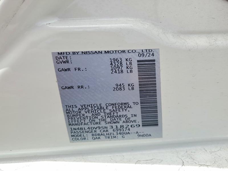 2025 Nissan Altima მანქანა იყიდება აუქციონზე, vin: 1N4BL4DV9SN318269, აუქციონის ნომერი: 56483686