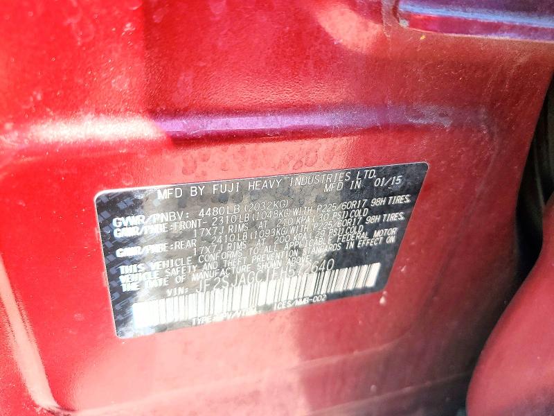 2015 Subaru Forester მანქანა იყიდება აუქციონზე, vin: JF2SJAGC1FH572640, აუქციონის ნომერი: 57488206