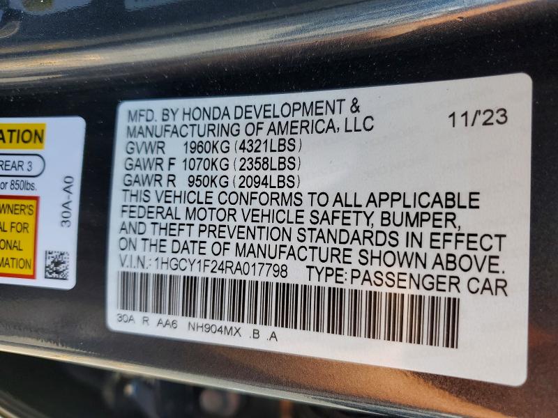 Продаж на аукціоні авто 2024 Honda Accord, vin: 1HGCY1F24RA017798, номер лоту: 58512656