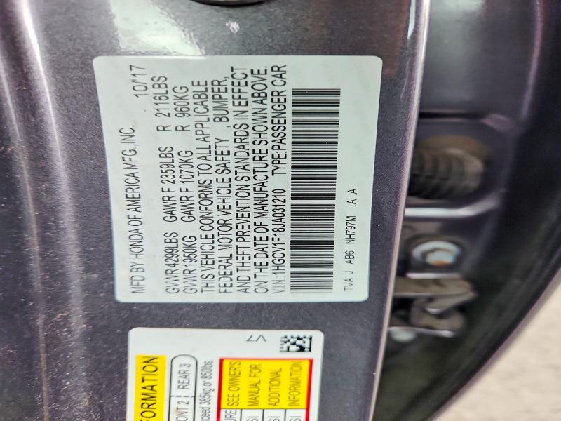 59089066 :رقم المزاد ، 1HGCV1F18JA031210 vin ، 2018 Honda Accord مزاد بيع
