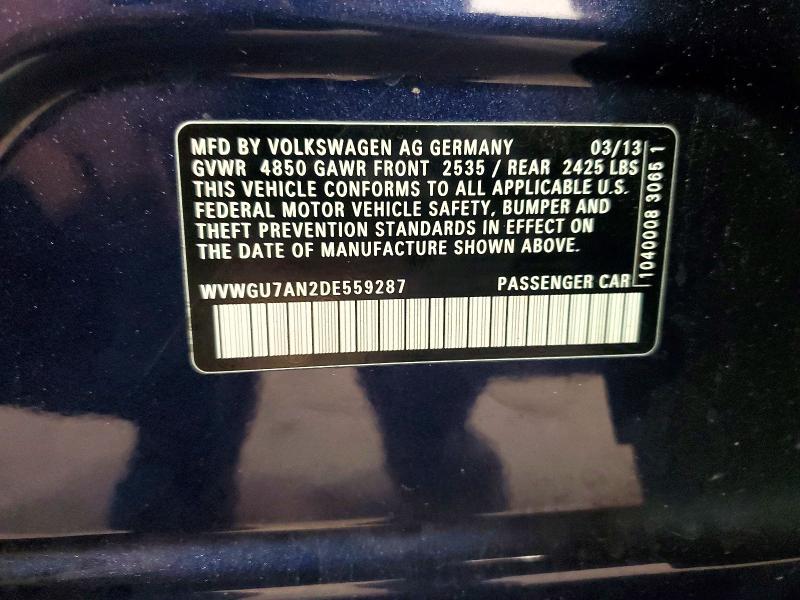 Aukcja sprzedaży 2013 Volkswagen Cc, vin: WVWGU7AN2DE559287, numer aukcji: 56892096
