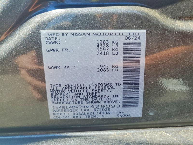 Продаж на аукціоні авто 2024 Nissan Altima, vin: 1N4BL4DV2RN429093, номер лоту: 55865046