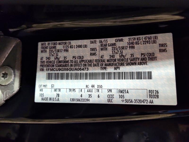 Aukcja sprzedaży 2016 Ford Escape, vin: 1FMCU9GX6GUA06473, numer aukcji: 56290796