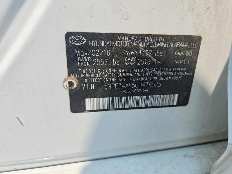 2016 Hyundai Sonata მანქანა იყიდება აუქციონზე, vin: 5NPE34AF5GH436525, აუქციონის ნომერი: 58506196