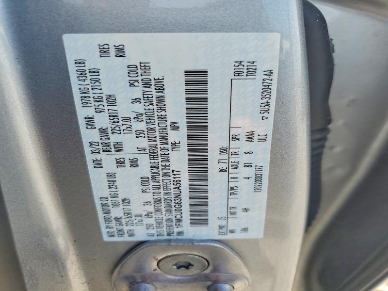 Aukcja sprzedaży 2022 Ford Escape, vin: 1FMCU0G63NUA56117, numer aukcji: 58825186