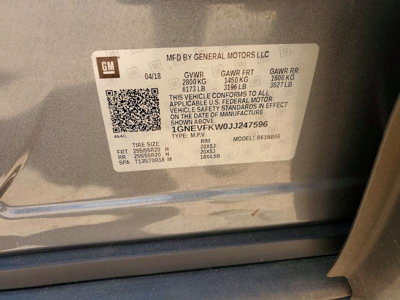 2018 Chevrolet Traverse მანქანა იყიდება აუქციონზე, vin: 1GNEVFKW0JJ247596, აუქციონის ნომერი: 57729646