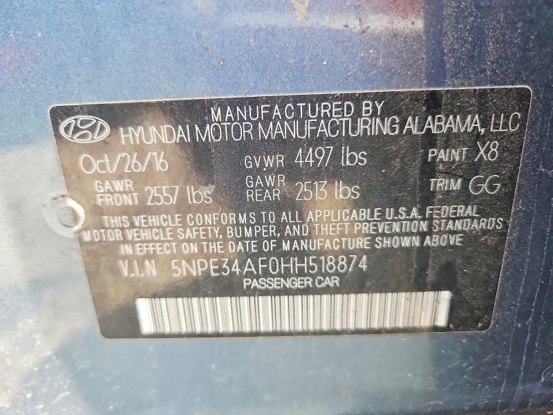 Aukcja sprzedaży 2017 Hyundai Sonata, vin: 5NPE34AF0HH518874, numer aukcji: 56866716