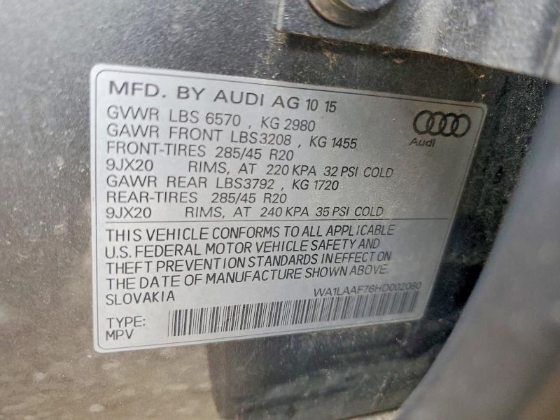 Продаж на аукціоні авто 2017 Audi Q7, vin: WA1LAAF76HD002080, номер лоту: 58971616