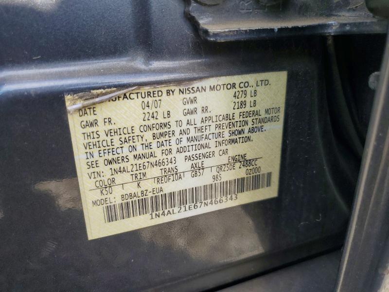 2007 Nissan Altima მანქანა იყიდება აუქციონზე, vin: 1N4AL21E67N466343, აუქციონის ნომერი: 58086506