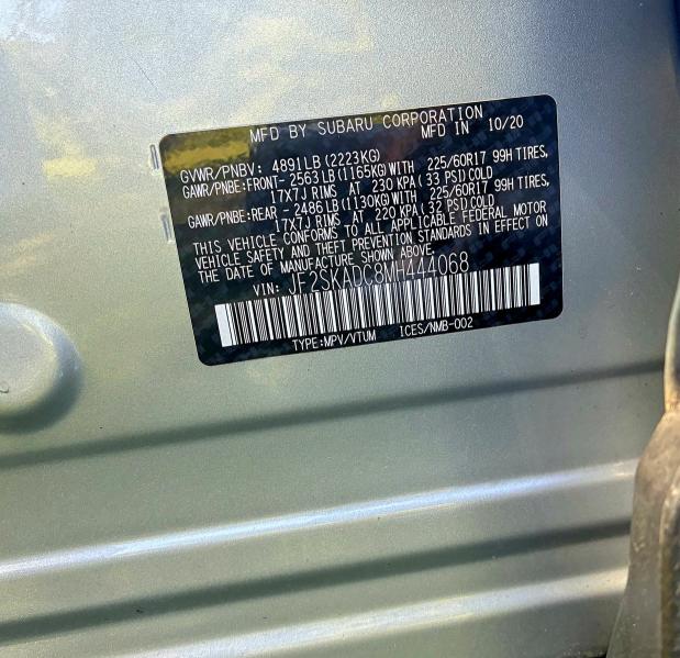 57977646 :رقم المزاد ، JF2SKADC8MH444068 vin ، 2021 Subaru Forester مزاد بيع