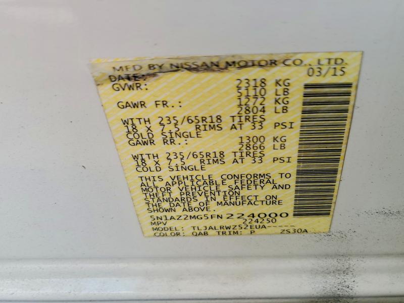 Aukcja sprzedaży 2015 Nissan Murano, vin: 5N1AZ2MG5FN224000, numer aukcji: 55753096